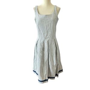 JP & MATTIE SEERSUCKER COTTON SUNDRESS M STRIPES FIT & FLARE PLEATED 50’S-ESQUE